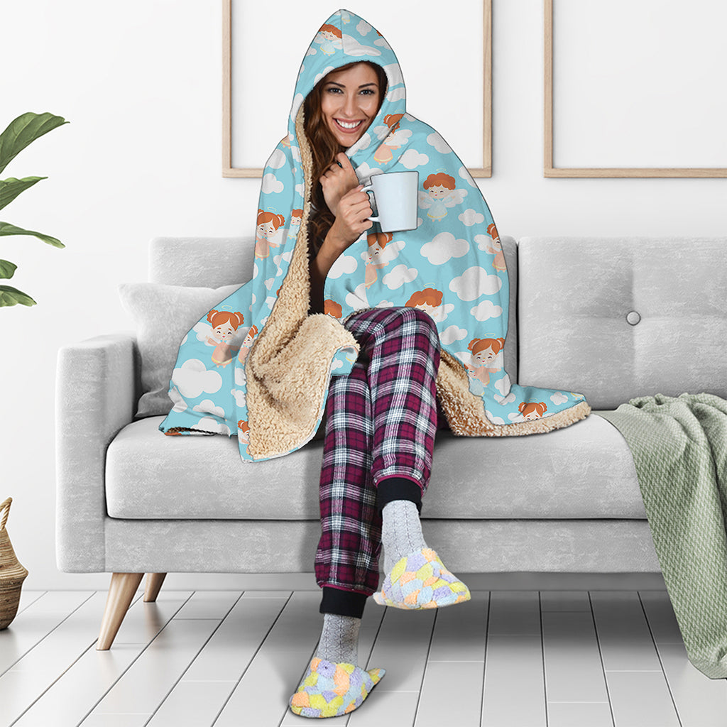 Little Angel Pattern Print Hooded Blanket