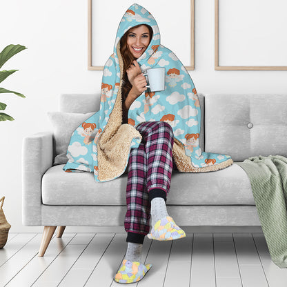 Little Angel Pattern Print Hooded Blanket