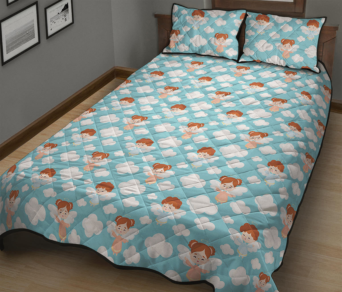 Little Angel Pattern Print Quilt Bed Set