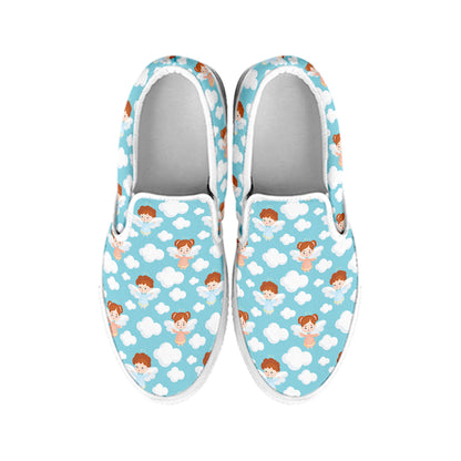 Little Angel Pattern Print White Slip On Shoes