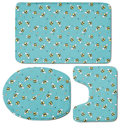 Little Bee Pattern Print 3 Piece Bath Mat Set
