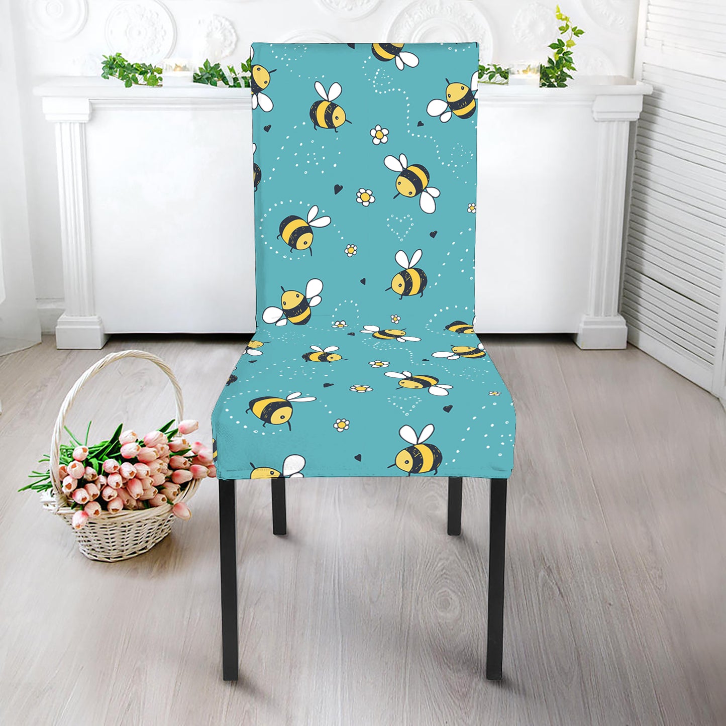 Little Bee Pattern Print Dining Chair Slipcover