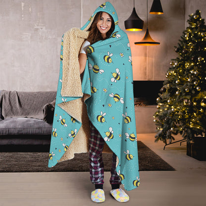 Little Bee Pattern Print Hooded Blanket