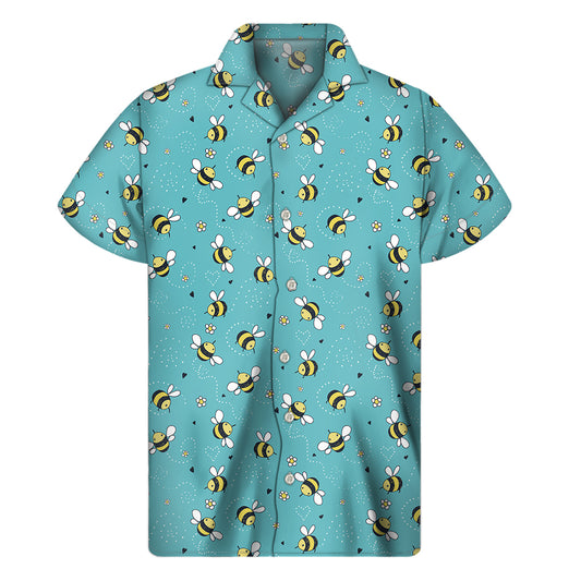 Little Bee Pattern Print Men's Short Sleeve Shirt