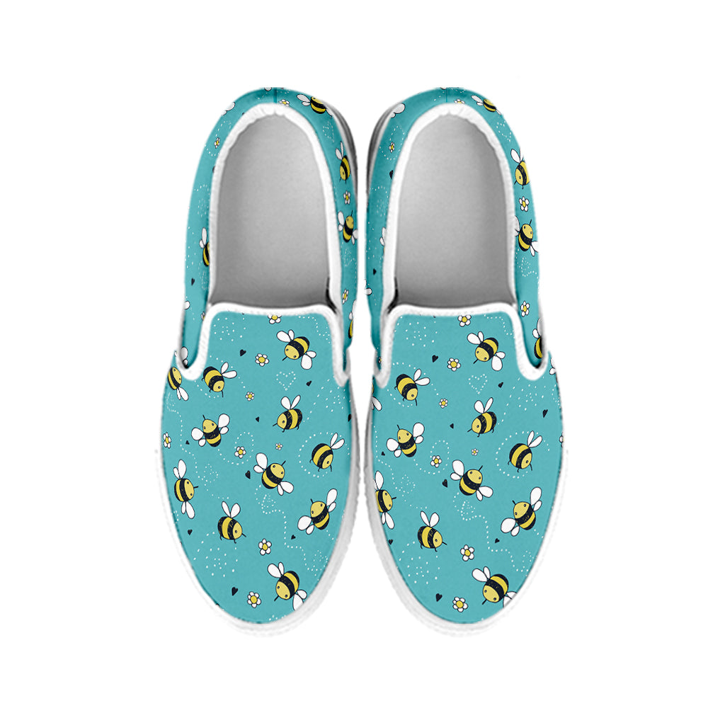 Little Bee Pattern Print White Slip On Shoes