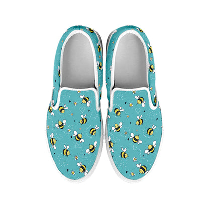 Little Bee Pattern Print White Slip On Shoes