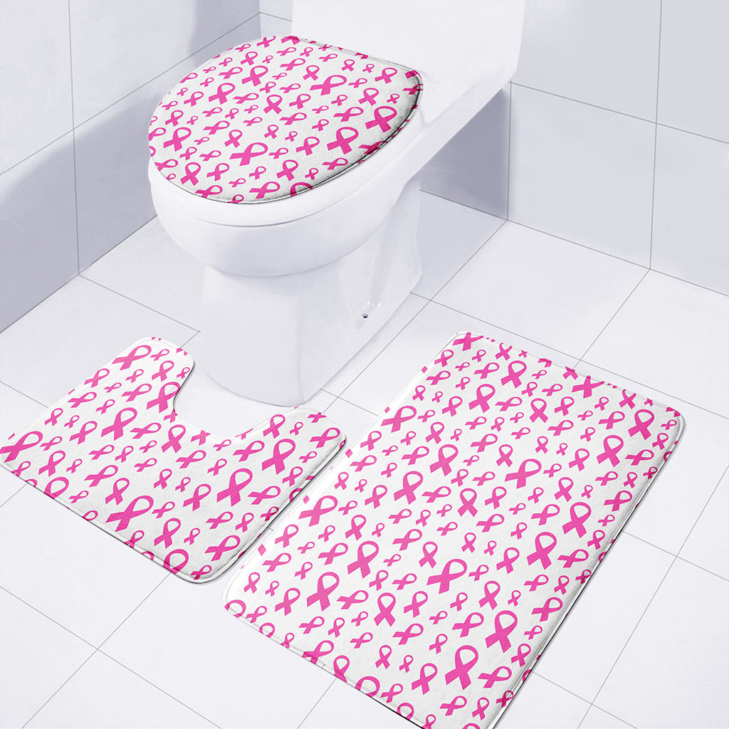 Little Breast Cancer Ribbon Print 3 Piece Bath Mat Set
