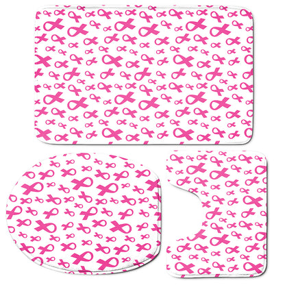 Little Breast Cancer Ribbon Print 3 Piece Bath Mat Set