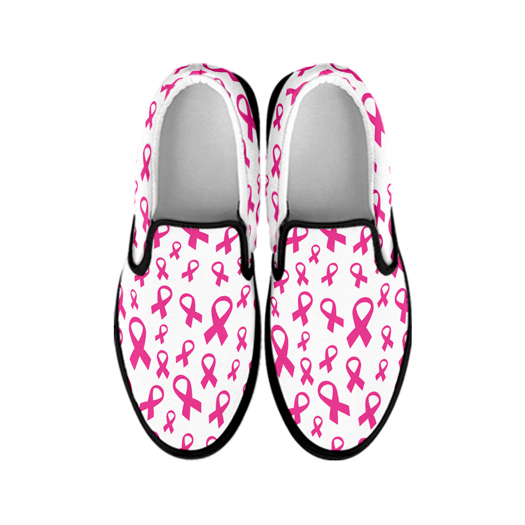 Little Breast Cancer Ribbon Print Black Slip On Shoes