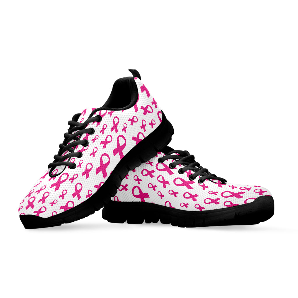 Little Breast Cancer Ribbon Print Black Sneakers