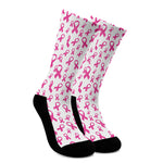 Little Breast Cancer Ribbon Print Crew Socks