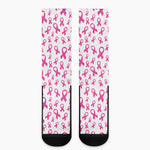 Little Breast Cancer Ribbon Print Crew Socks