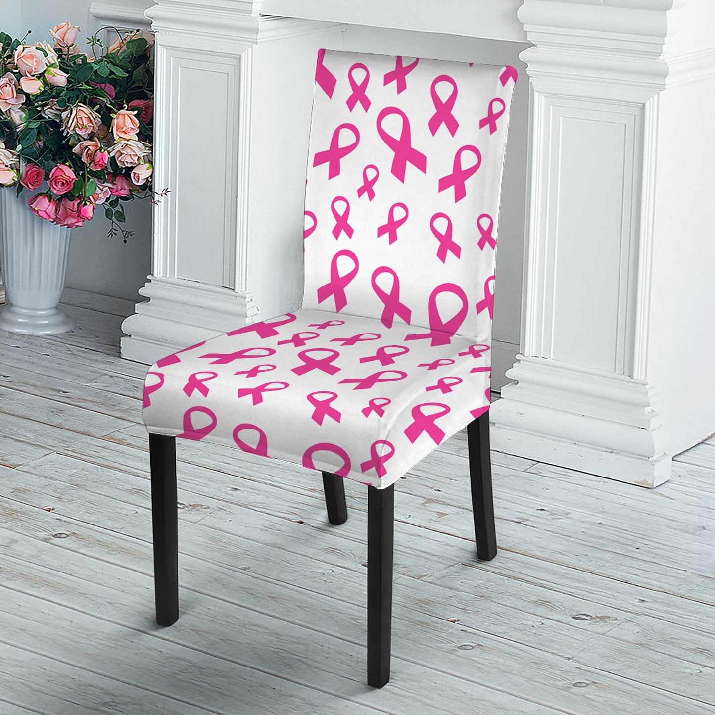 Little Breast Cancer Ribbon Print Dining Chair Slipcover