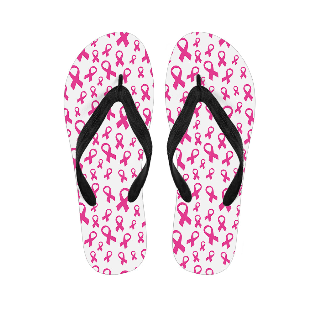 Little Breast Cancer Ribbon Print Flip Flops