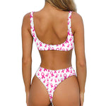 Little Breast Cancer Ribbon Print Front Bow Tie Bikini