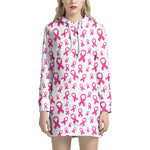 Little Breast Cancer Ribbon Print Hoodie Dress