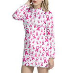 Little Breast Cancer Ribbon Print Hoodie Dress