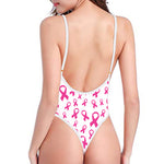 Little Breast Cancer Ribbon Print One Piece High Cut Swimsuit