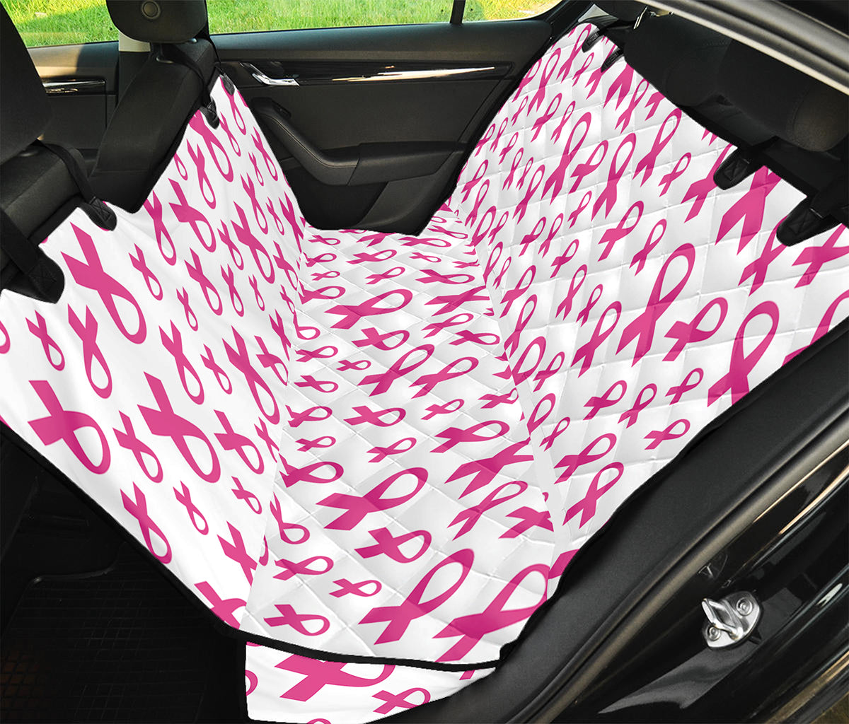Little Breast Cancer Ribbon Print Pet Car Back Seat Cover