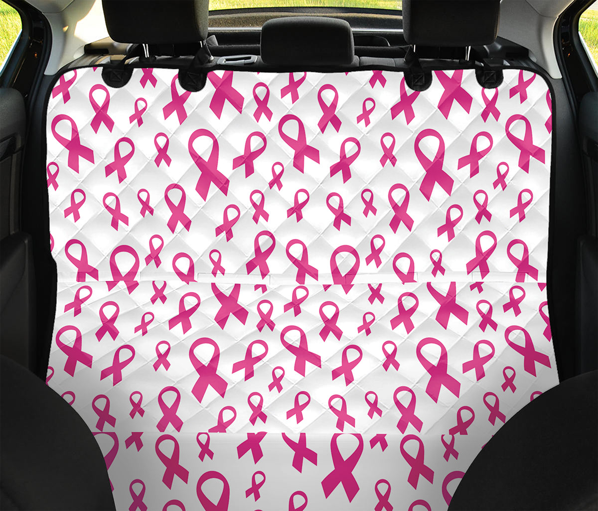 Little Breast Cancer Ribbon Print Pet Car Back Seat Cover