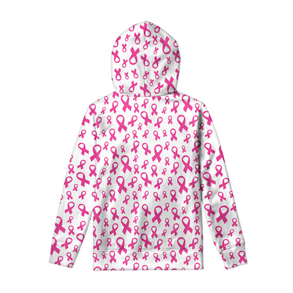 Little Breast Cancer Ribbon Print Pullover Hoodie