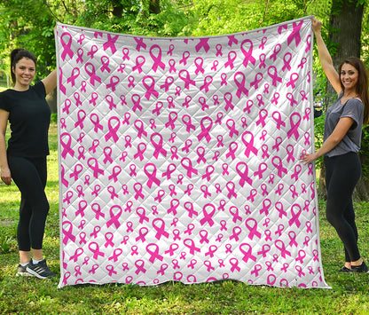 Little Breast Cancer Ribbon Print Quilt