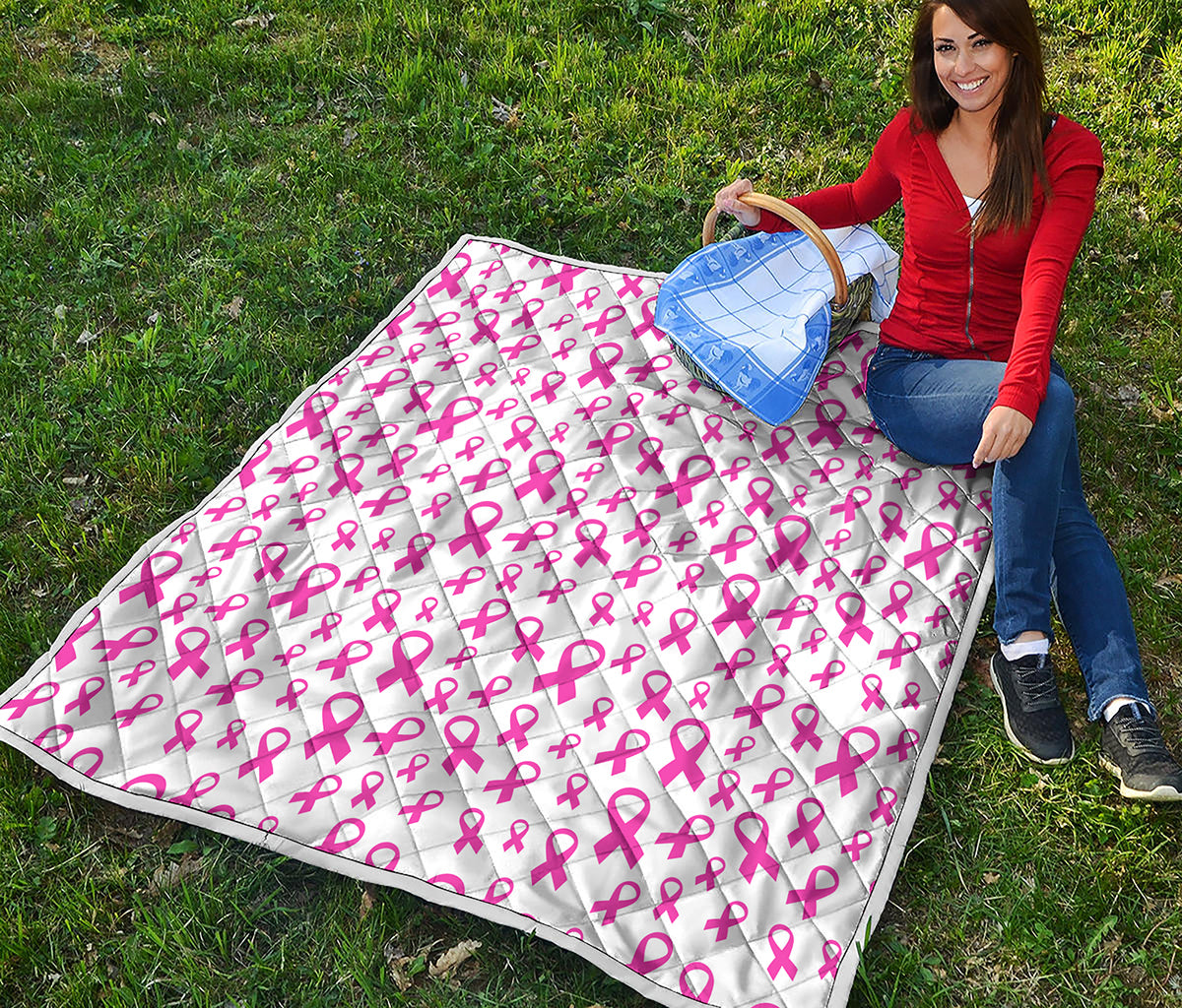 Little Breast Cancer Ribbon Print Quilt