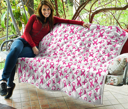Little Breast Cancer Ribbon Print Quilt