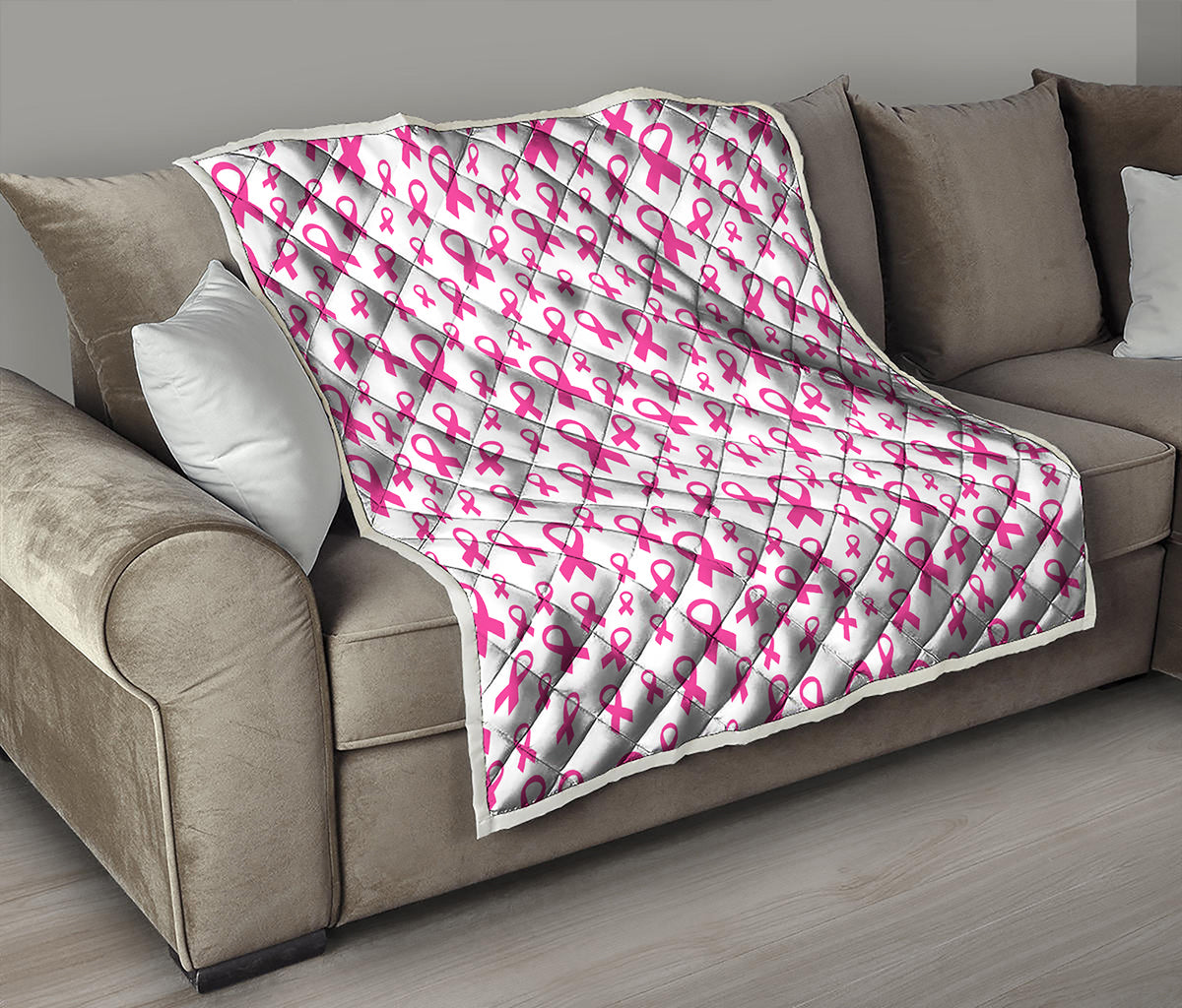 Little Breast Cancer Ribbon Print Quilt