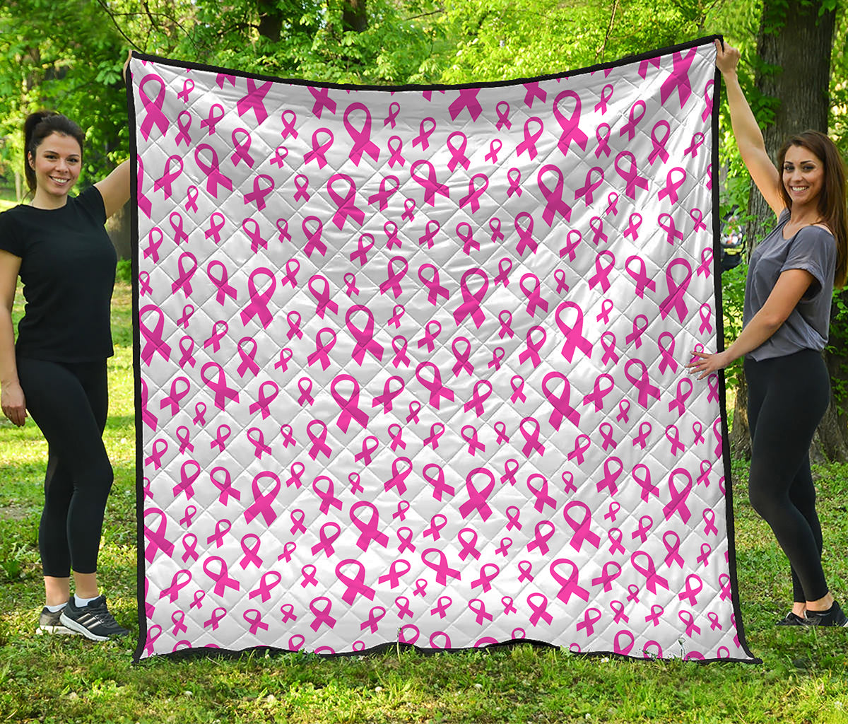 Little Breast Cancer Ribbon Print Quilt