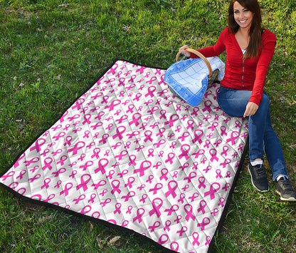 Little Breast Cancer Ribbon Print Quilt