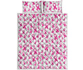Little Breast Cancer Ribbon Print Quilt Bed Set