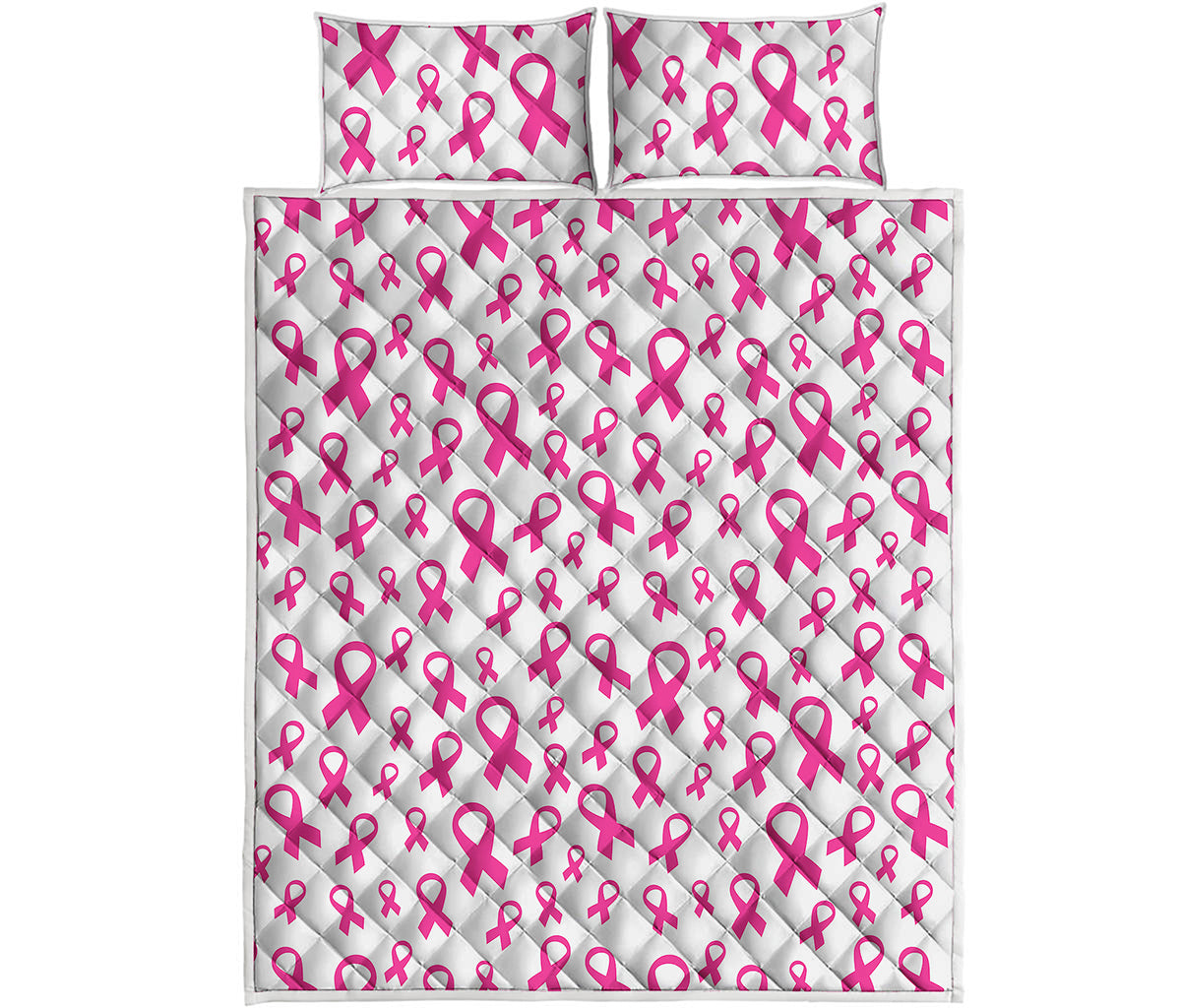 Little Breast Cancer Ribbon Print Quilt Bed Set