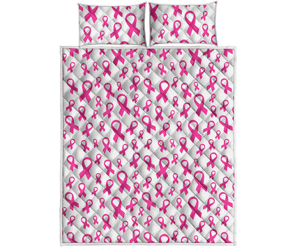Little Breast Cancer Ribbon Print Quilt Bed Set
