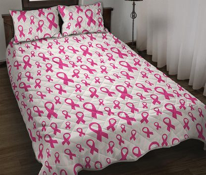Little Breast Cancer Ribbon Print Quilt Bed Set