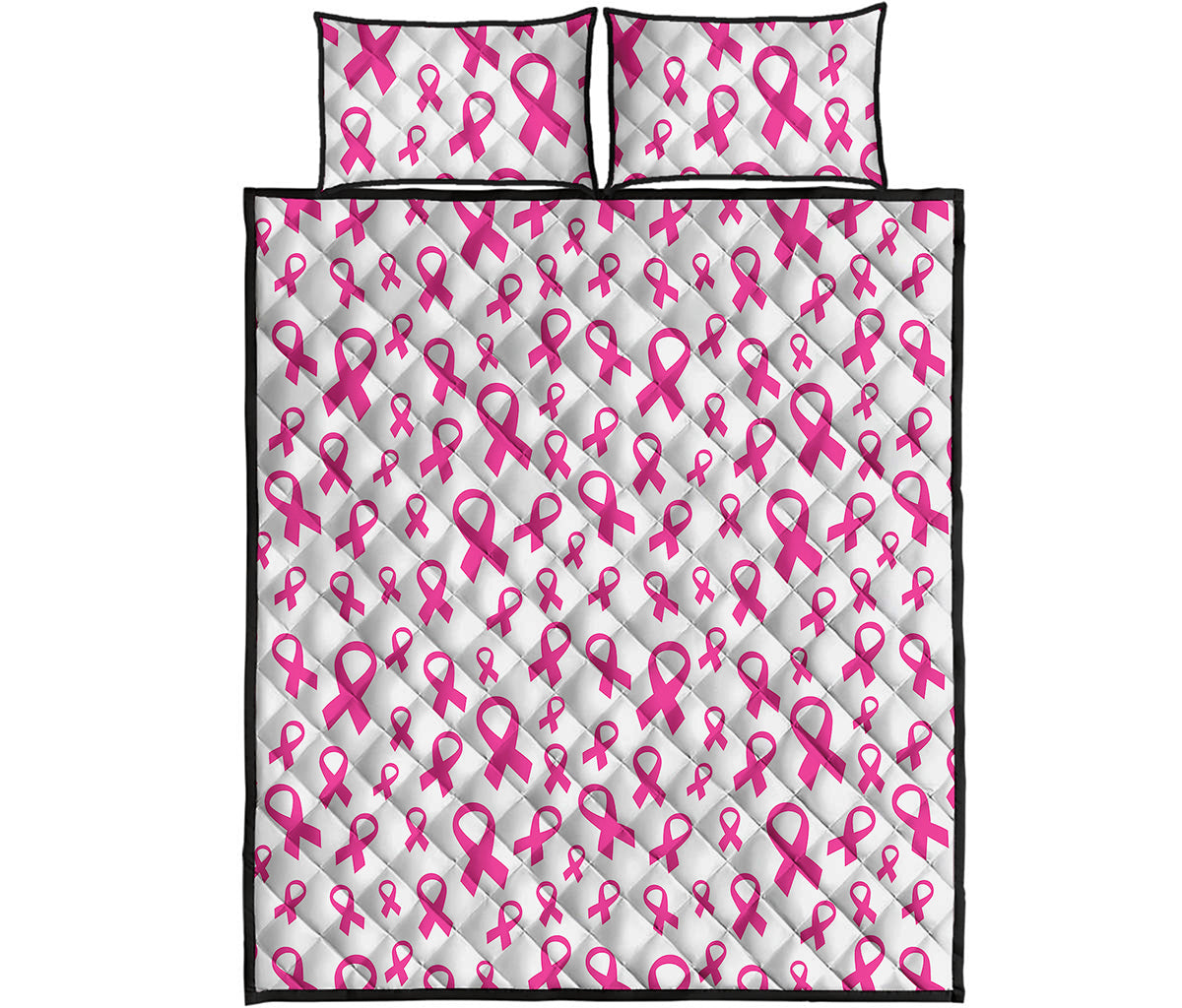 Little Breast Cancer Ribbon Print Quilt Bed Set