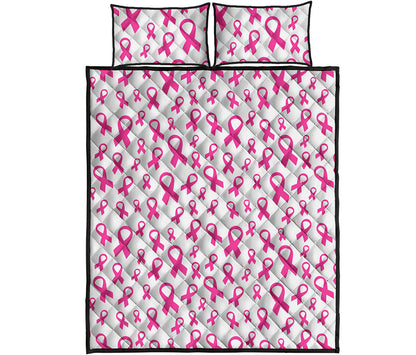 Little Breast Cancer Ribbon Print Quilt Bed Set
