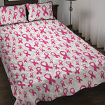 Little Breast Cancer Ribbon Print Quilt Bed Set