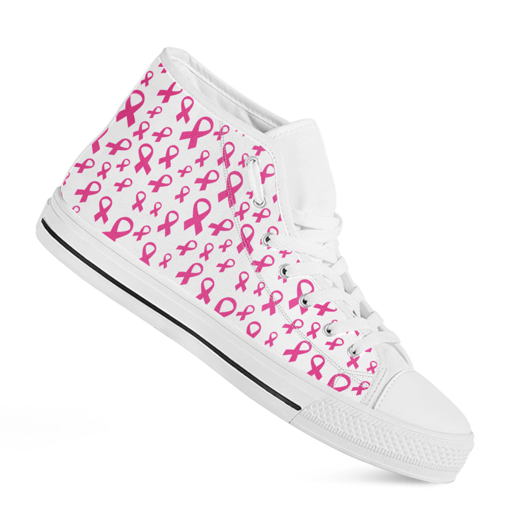Little Breast Cancer Ribbon Print White High Top Shoes