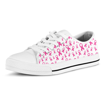 Little Breast Cancer Ribbon Print White Low Top Shoes