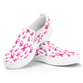 Little Breast Cancer Ribbon Print White Slip On Sneakers