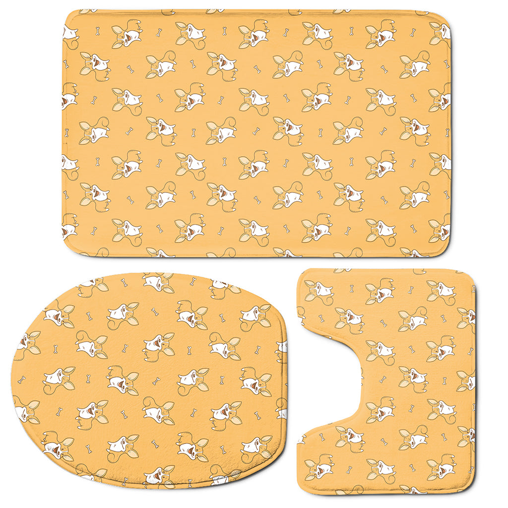 Little Corgi Pattern Print 3 Piece Bath Mat Set