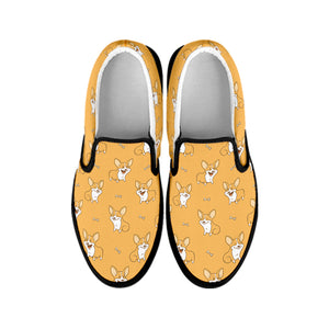 Little Corgi Pattern Print Black Slip On Shoes