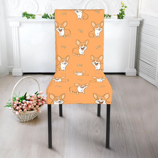 Little Corgi Pattern Print Dining Chair Slipcover