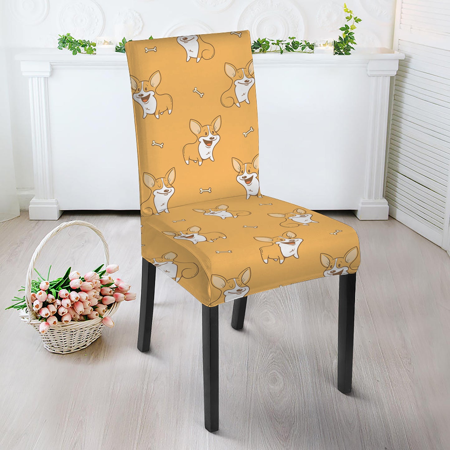 Little Corgi Pattern Print Dining Chair Slipcover