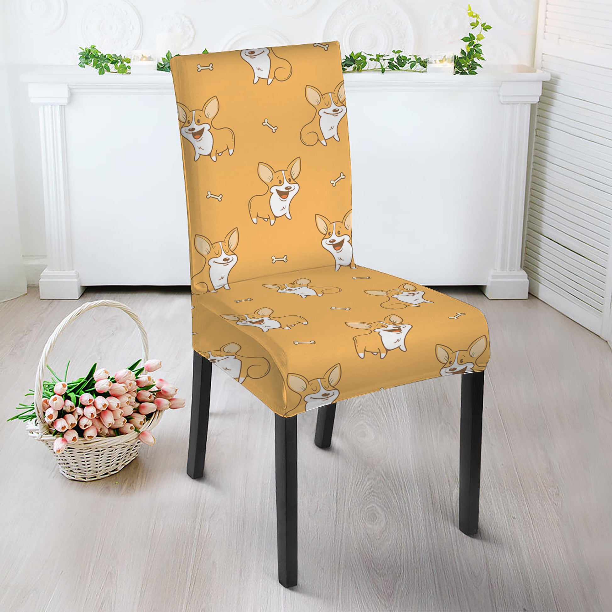 Little Corgi Pattern Print Dining Chair Slipcover
