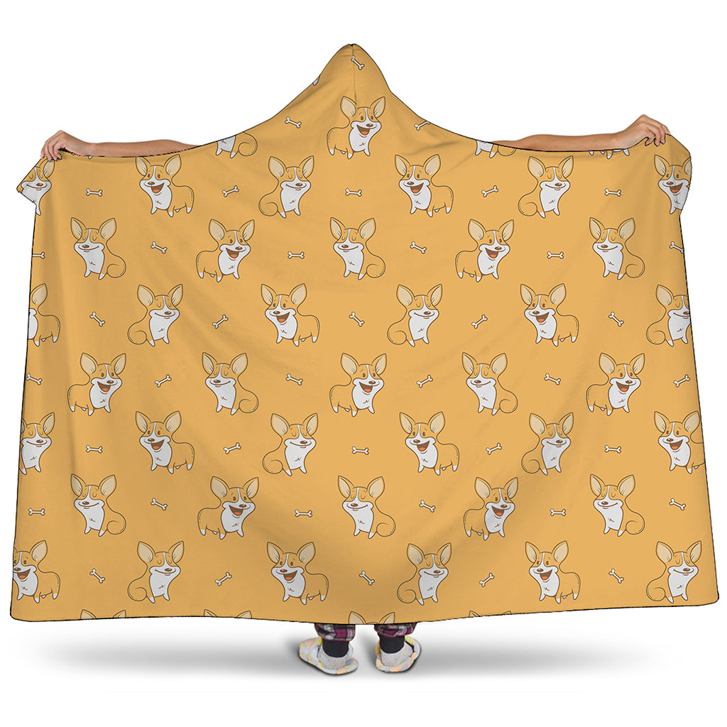 Little Corgi Pattern Print Hooded Blanket