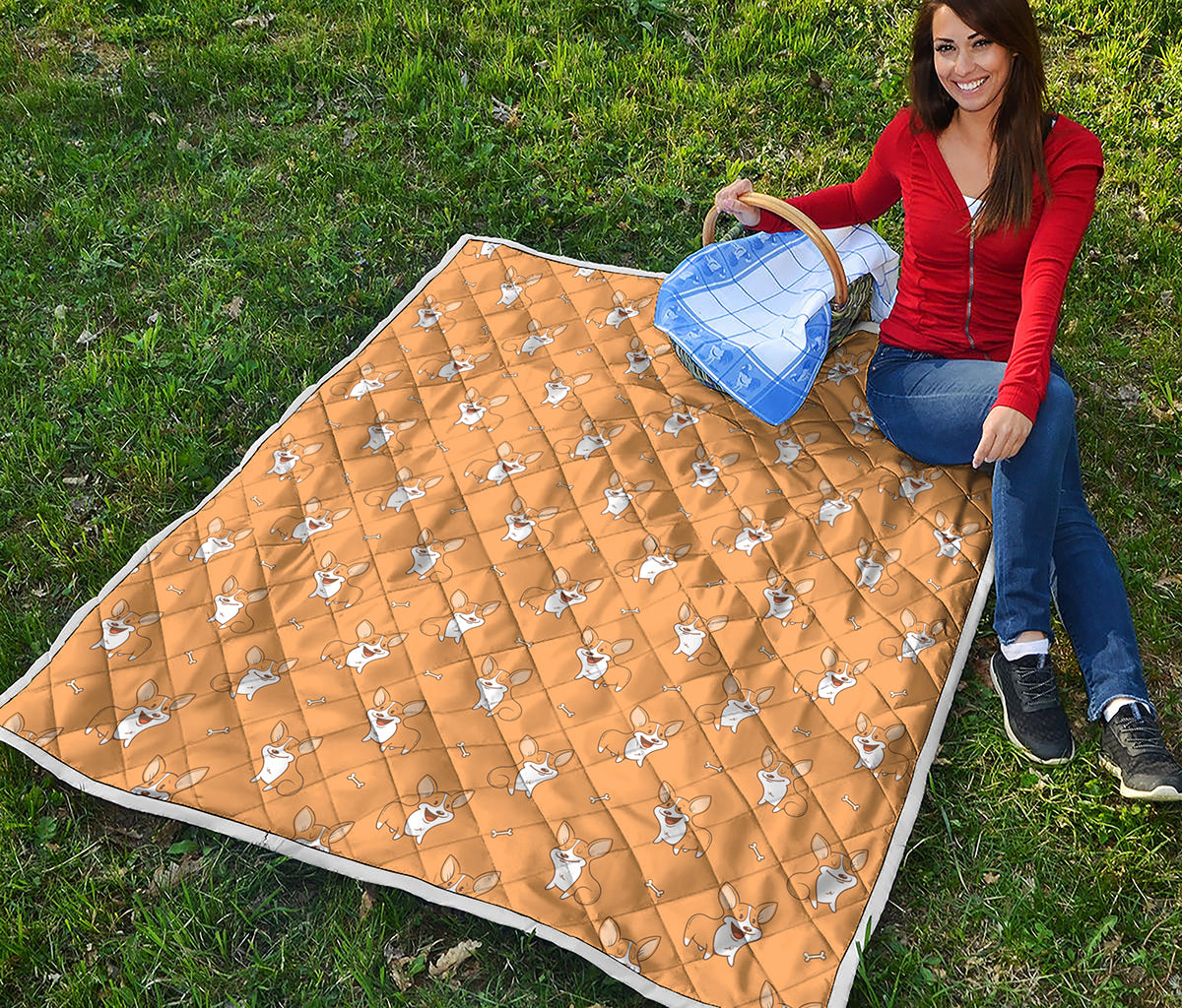 Little Corgi Pattern Print Quilt