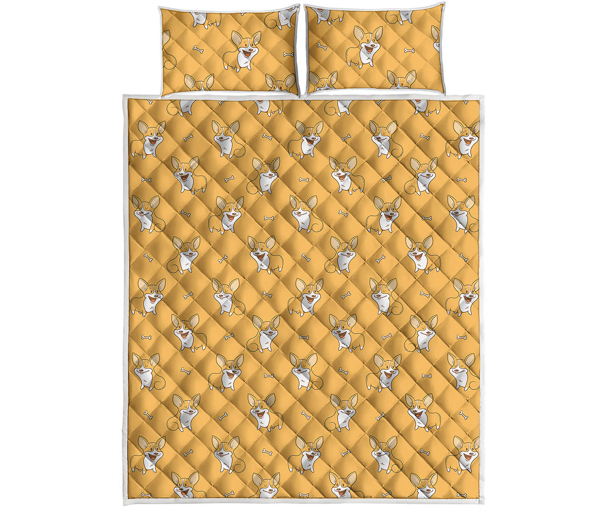 Little Corgi Pattern Print Quilt Bed Set