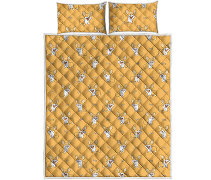 Little Corgi Pattern Print Quilt Bed Set